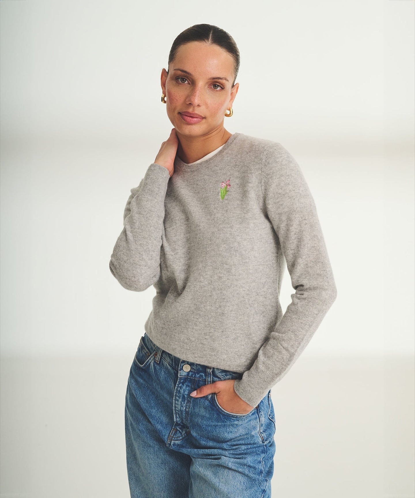 Naadam, Embroidered Tulips Cashmere Sweater