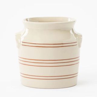 cream and brown striped crock