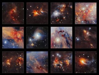 This collection of highlights is taken from a new infrared image of the Orion A molecular cloud from VISTA.