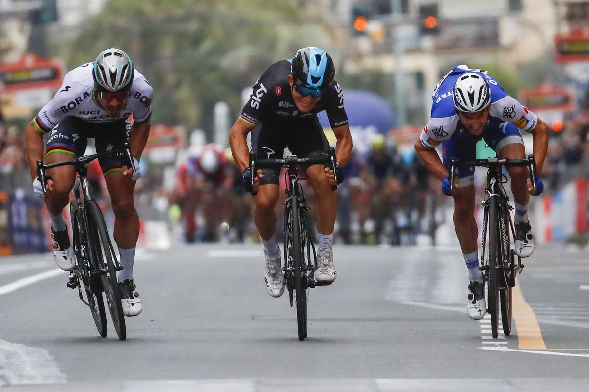 Peter Sagan, Michal Kwiatkowski and Juilan Alaphilippe fight for the win