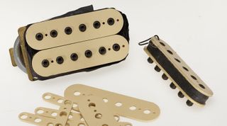 DiMarzio Super Distortion pickups. DiMarzio used cream pickup covers on the Super Distortion to help it stand out from the pack