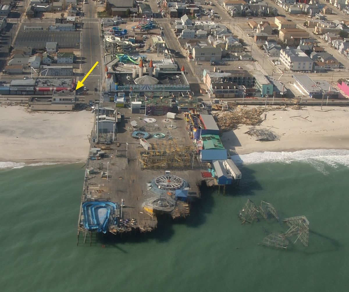 Seaside Heights Pier in New Jersey, devastated after Hurricane Sandy.