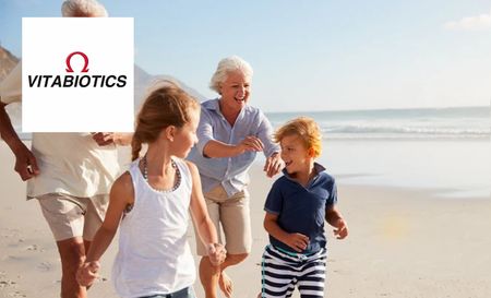 Grandparents chasing down grandkids on the beach