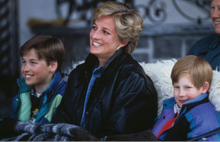 Princess Diana with her sons Prince William (left) and Prince Harry on a skiing holiday in Lech, Austria