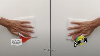 Bounty is compared against another leading paper towel in a split screen.