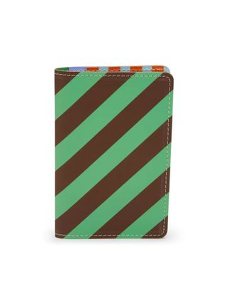  Leather Passport Case in green, brown, blue, and orange stripes.