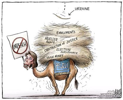 Political Cartoon U.S. Pelosi Camel Back Impeachment Trump Ukraine