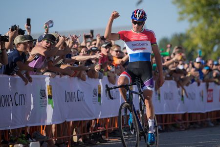 Mathieu van der Poel (Beobank-Corendon) arrives at the finish line after his dominant display