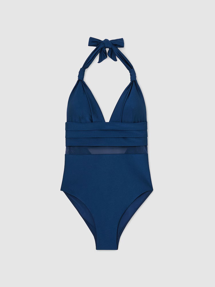 Shimmer Mesh-Insert Swimsuit in Blue