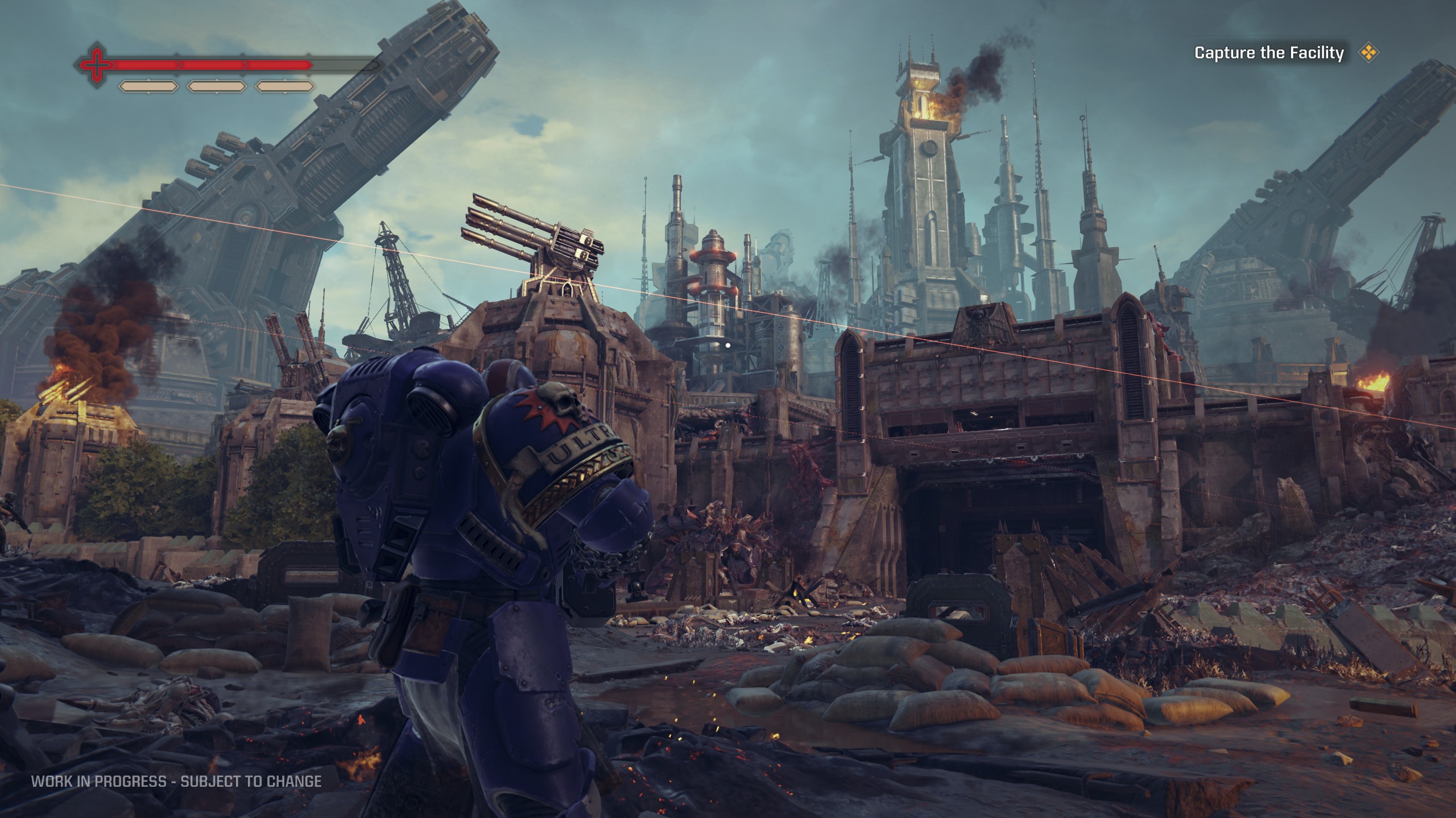 Space Marine looking up at refinery