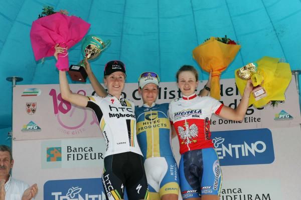 Stage three podium (l-r): Judith Arndt, 2nd; Emma Johansson, 1st; Malgorzta Jasinska, 3rd.