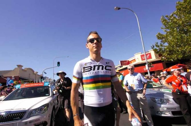 Philippe Gilbert (BMC) goes to sign on for the start of the Tour Down Under.