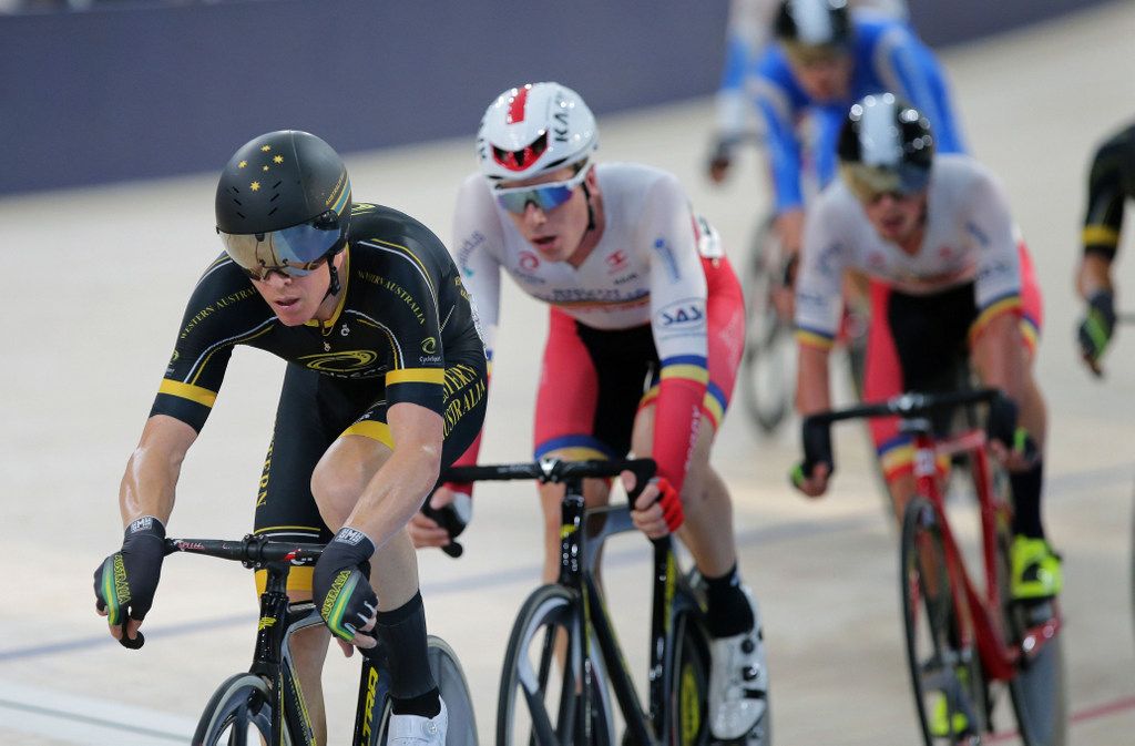 Cam Meyer (Western Australia) during the points race which he would go on to win