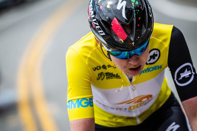 Overall leader Anna van der Breggen (Boels Dolmans) goes off the front of the race on the final climb of Mt Baldy during stage 2 of the 2019 Tour of California Women's Race