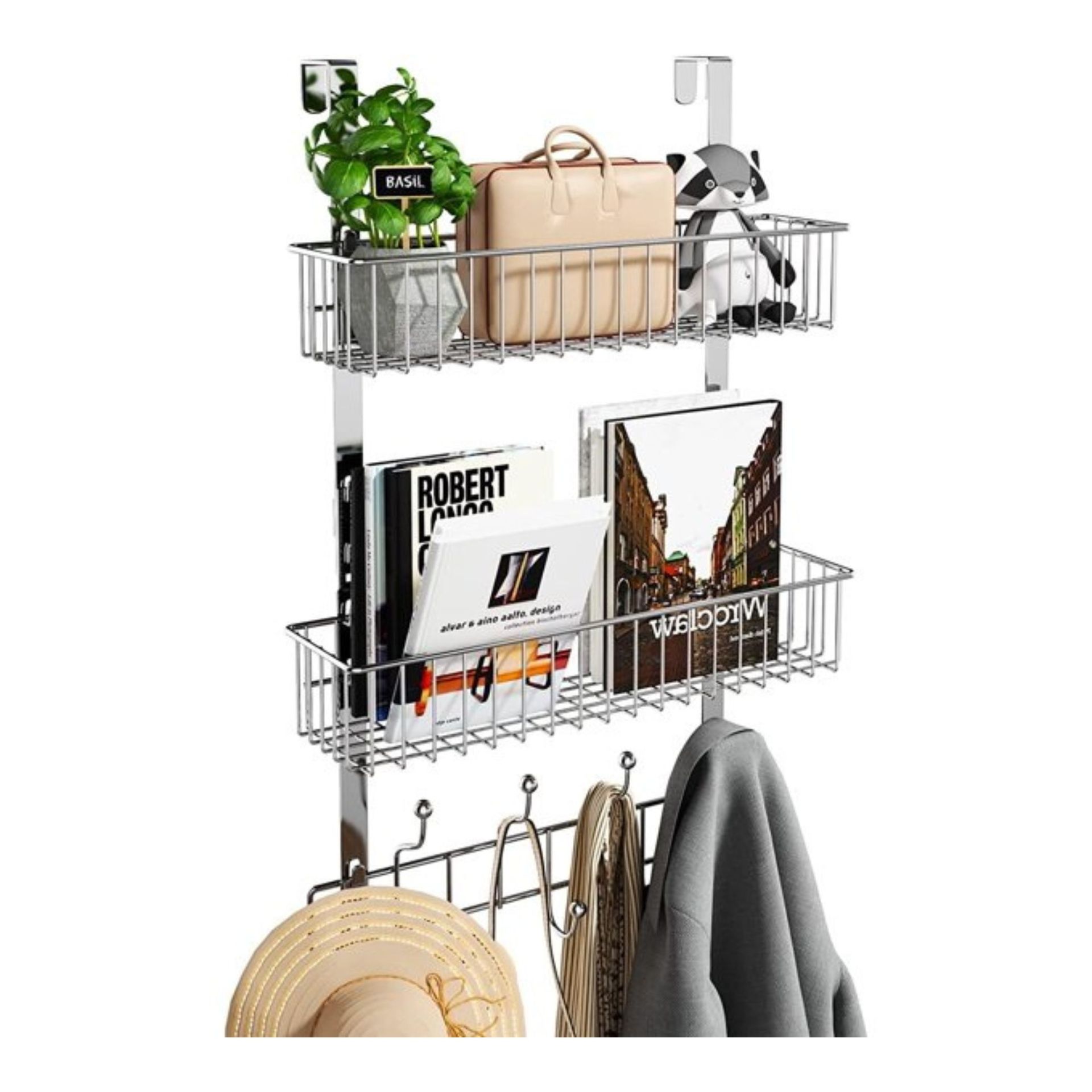 Pengait pintu HapiRm dengan 2 keranjang berwarna perak