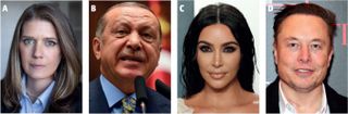 Mary Trump, Recep Tayyip Erdogan, Kim Kardashian, Elon Musk © Getty Images, Shutterstock