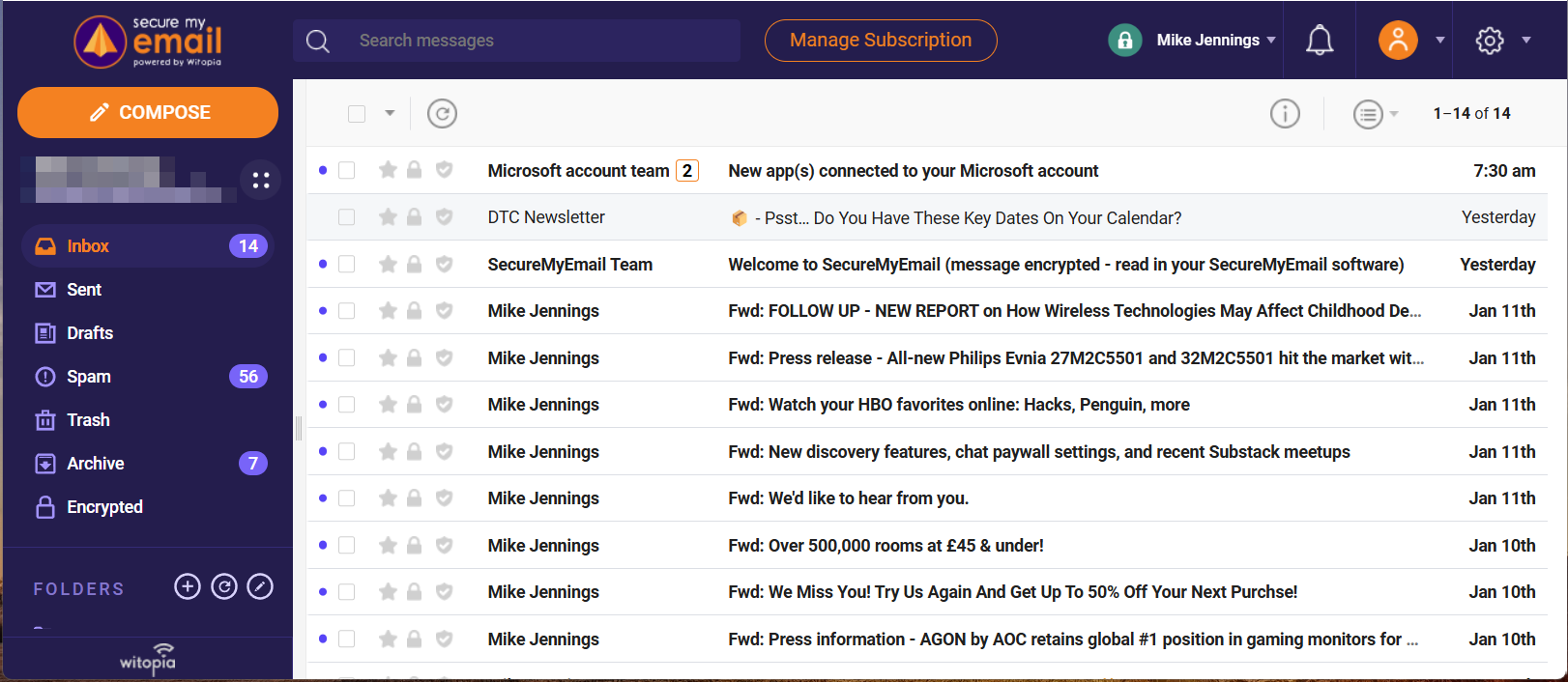 SecureMyEmail interface