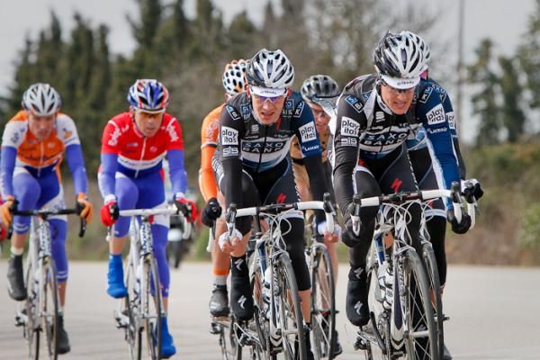 Team Saxo Bank chasing a small breakaway up front.
