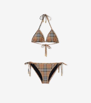 Check Triangle Bikini in Archive Beige Yellow - Women, Nylon | Burberry® Official