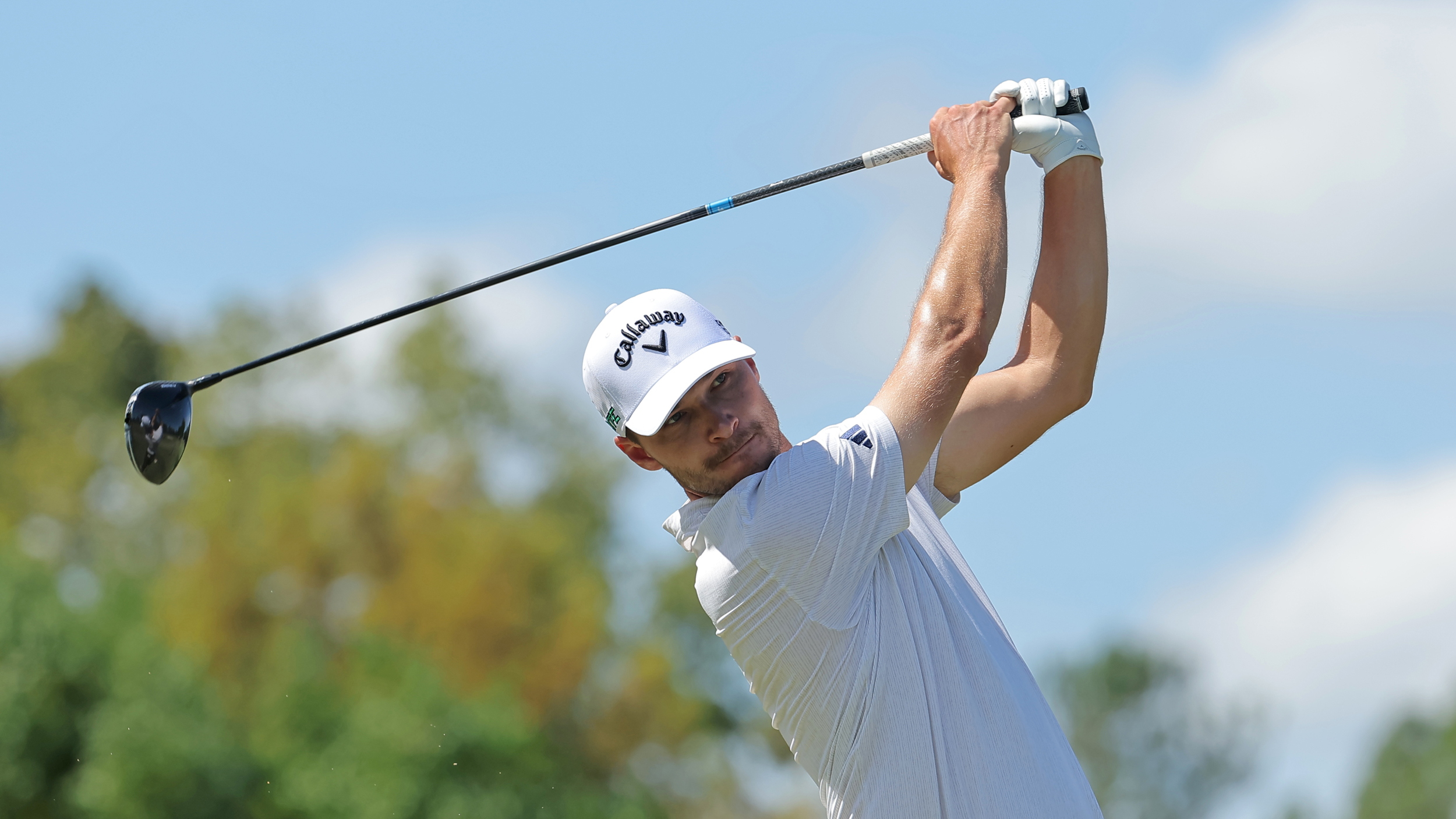 Rasmus Hojgaard hits a drive during the 2025 Sanderson Farms Championship