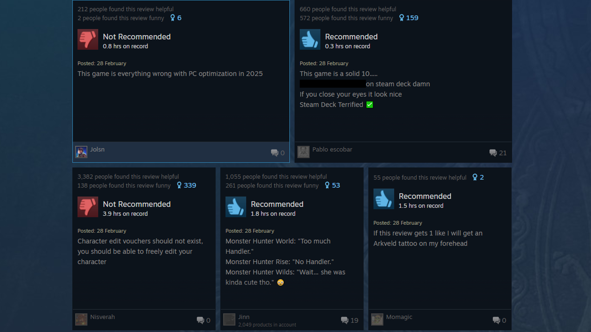 Monster Hunter Wilds Steam reviews