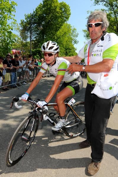 Race winner Marianne Vos (Nederland Bloeit) catches her breath.