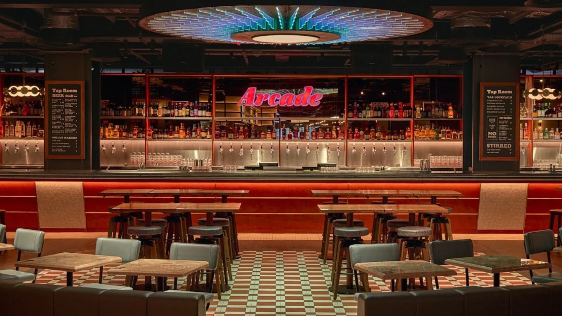 A picture of the bar in one of Arcade's London location whilst the bar is empty 