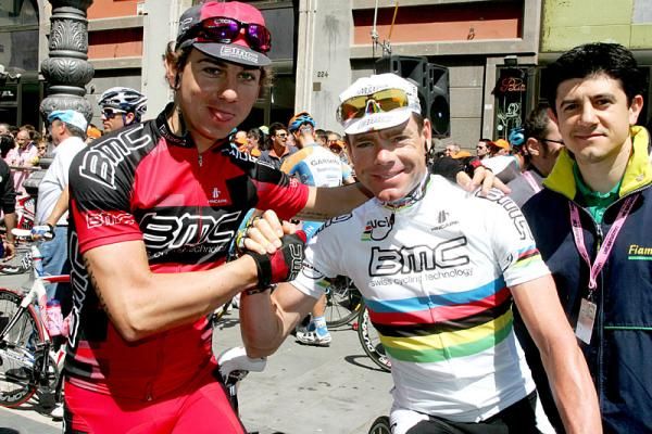 BMC Racing teammates Mauro Santambrogio and world champion Cadel Evans.