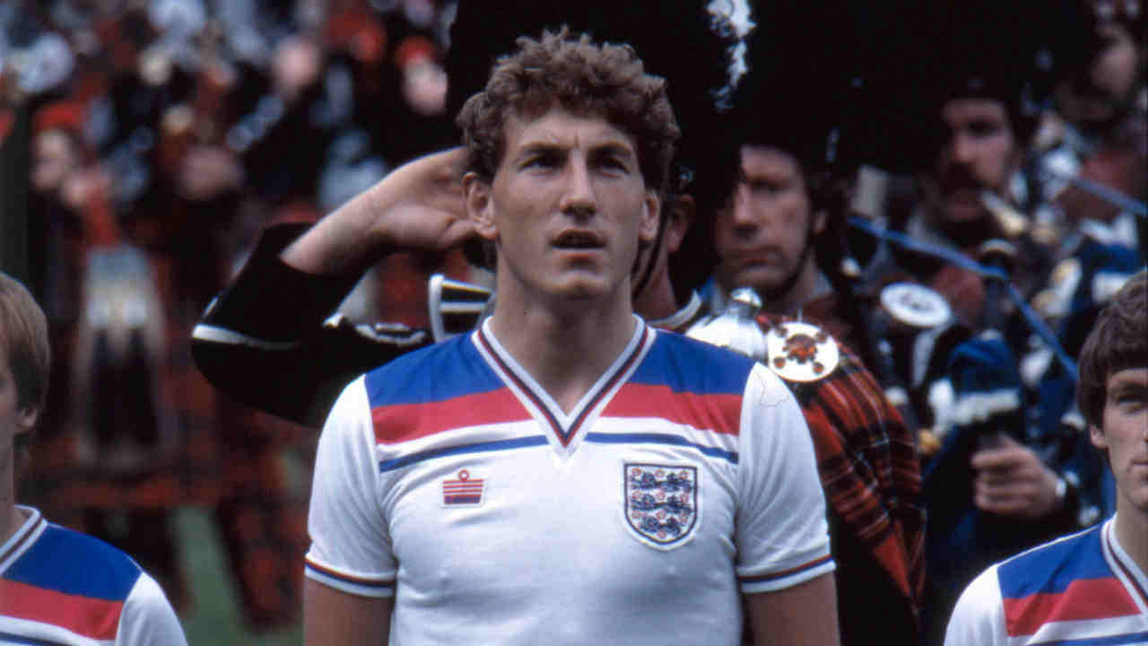 Terry Butcher posing for a photograph in the England strip at the 1982 World Cup