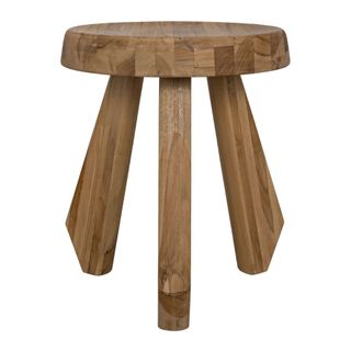 A teak three-legged stool