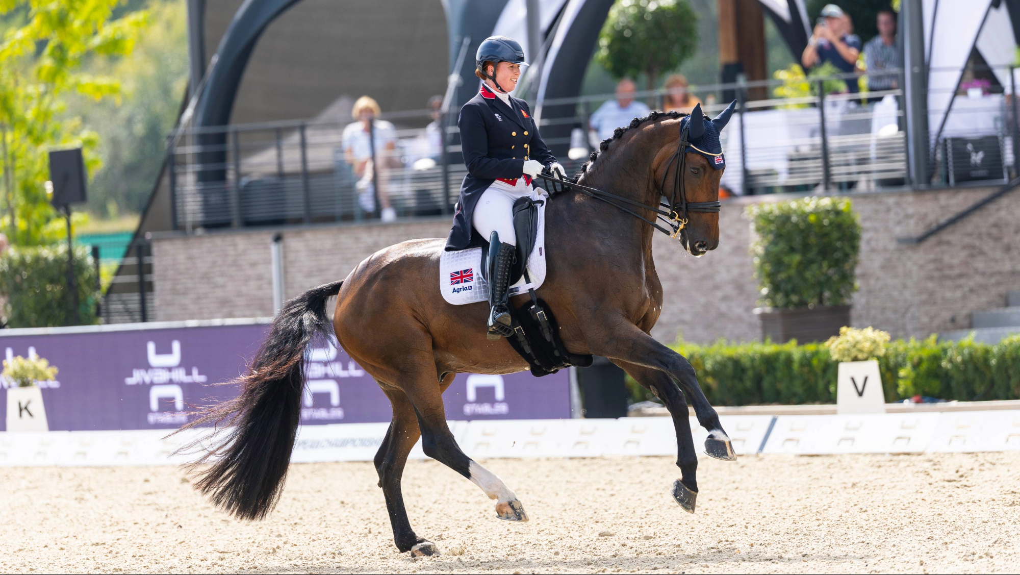 Becky Moody riding her horse Jagerbomb at the 2025 European Dressage Championships
