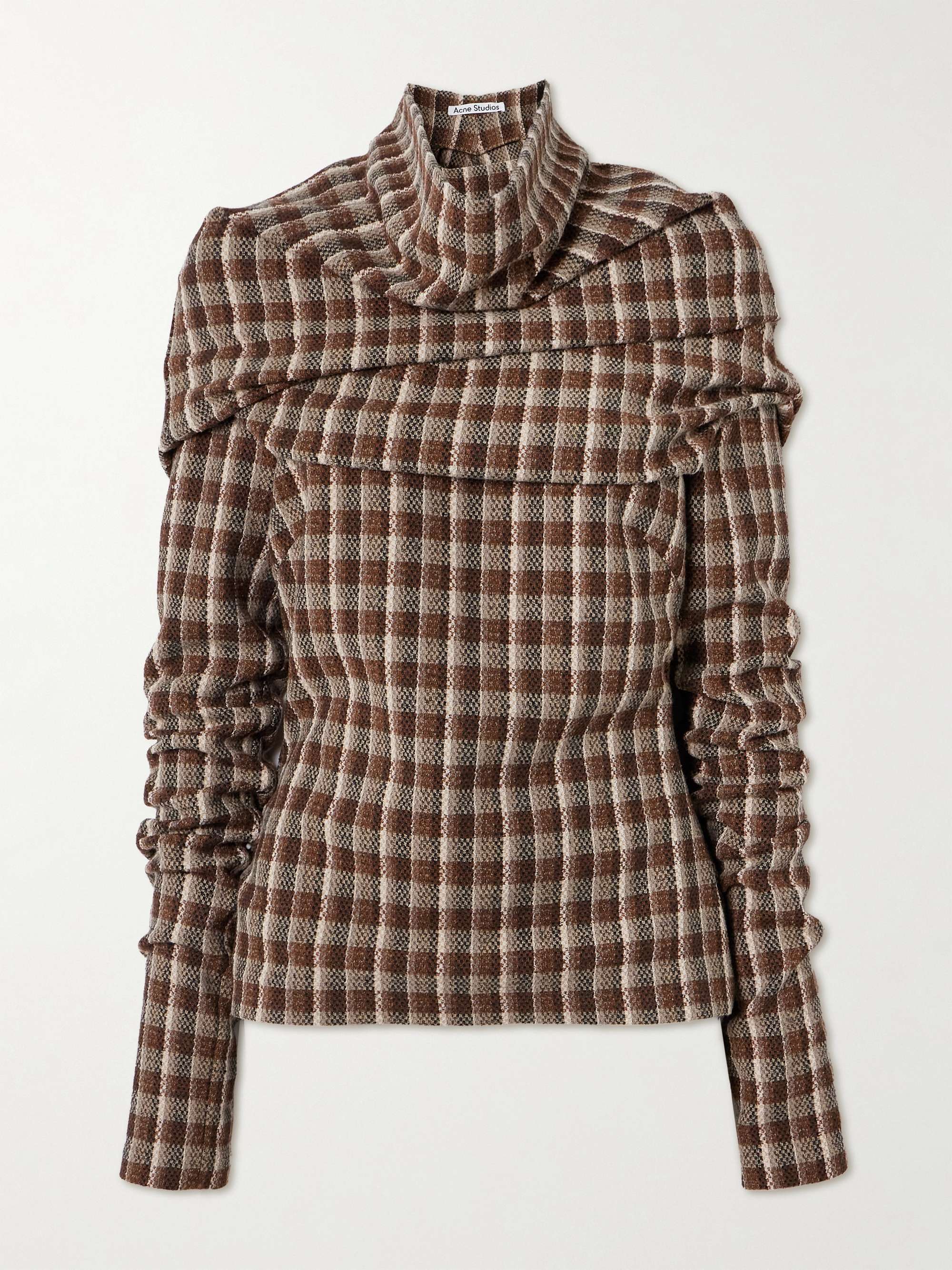 Gathered Checked Tweed Blouse