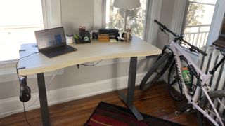 A Vari Ergo electric standing desk in a home office