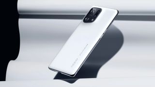 An Oppo Find X5 from the back in a white shade