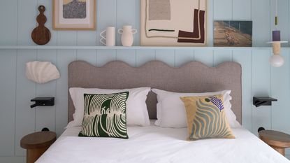 Hotel De La Plage bedroom with coastal-inspired design