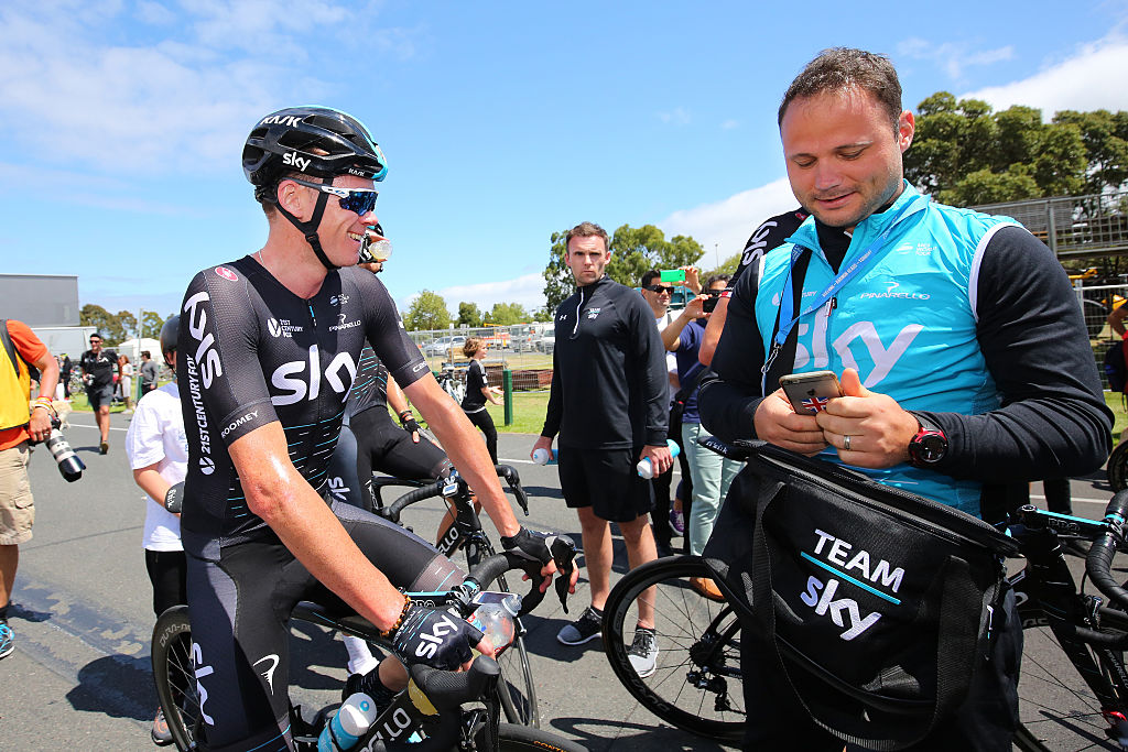 Cycling: 1st Toward Zero Race Melbourne / Cadel Evans - Albert Park GP/ MenArrival / Christopher FROOME (GBR)/ David ROZMAN (SLO) Soigneur / Albert Park F1 GP Circuit - Albert Park F1 GP Circuit ( 116.6km)/ / Men / Toward Zero / Â©Tim De Waele