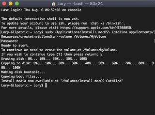 Make a bootable copy of Catalina showing the steps for Installing a Bootable Drive for Macos Catalina in Terminal