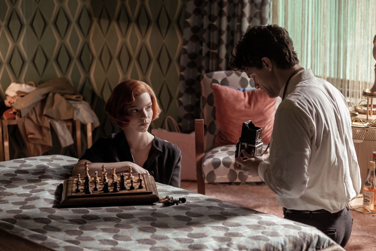 Anya Taylor-Joy as Beth Harmon and Jacob Fortune-Lloyd as Townes in "The Queen's Gambit" on Netflix.