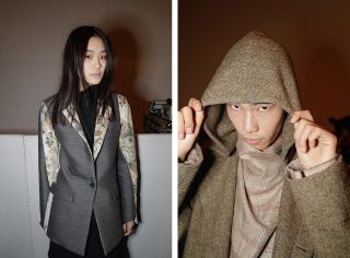 Moohong reconstructed tailoring in jacquards and fine wools by adding giant shoulder pads
