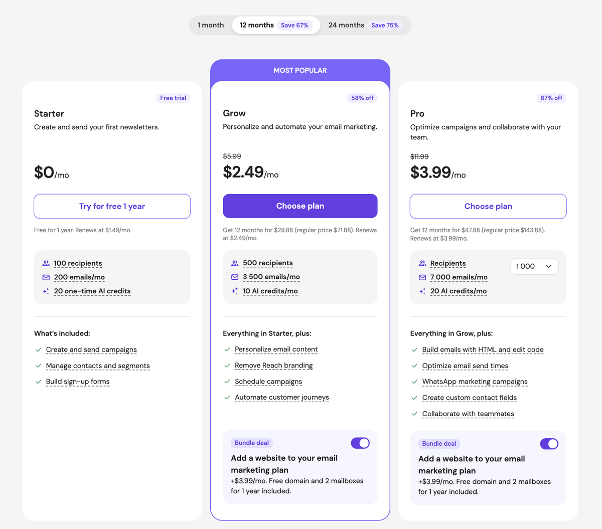 reach pricing plans