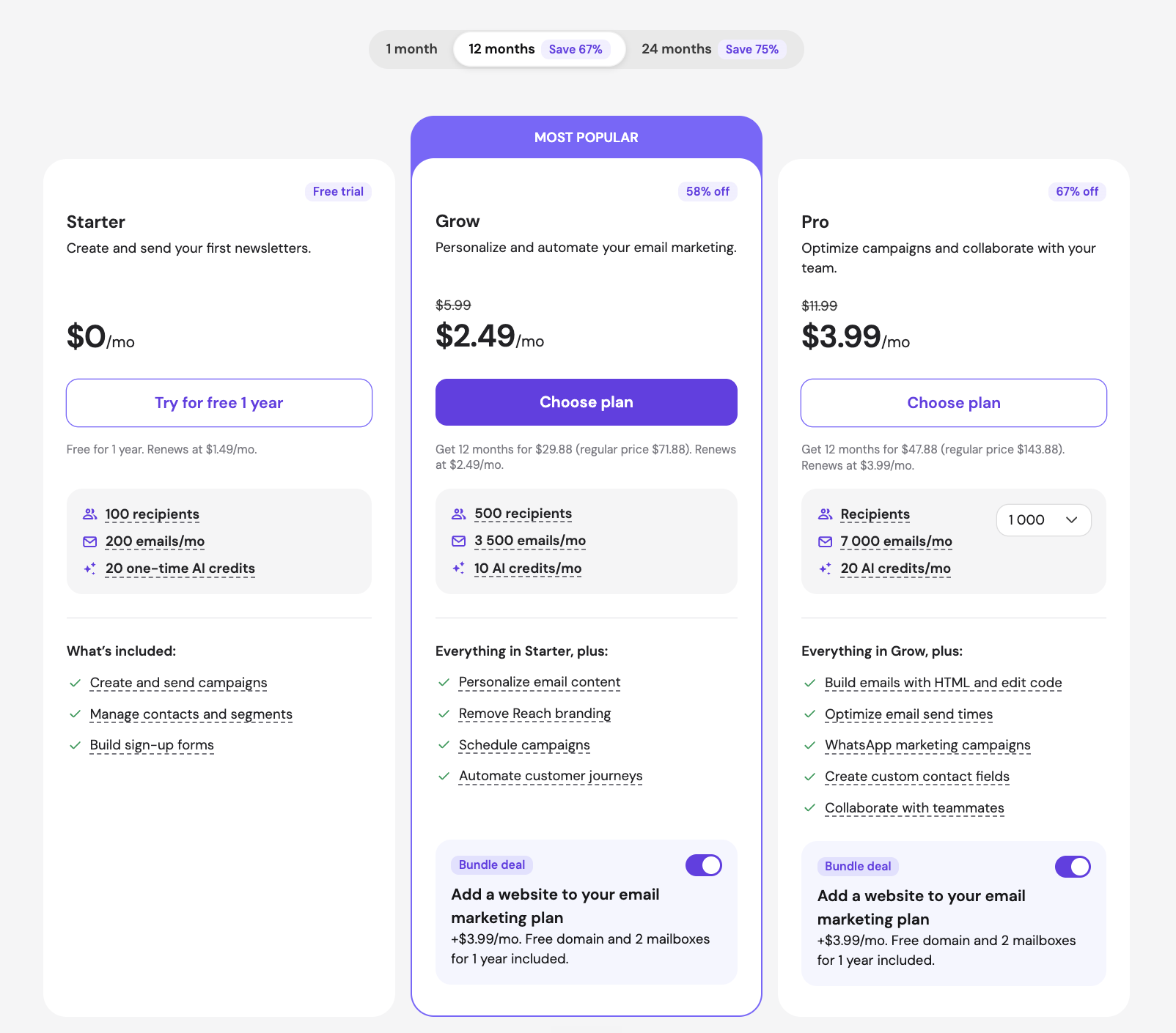 reach pricing plans