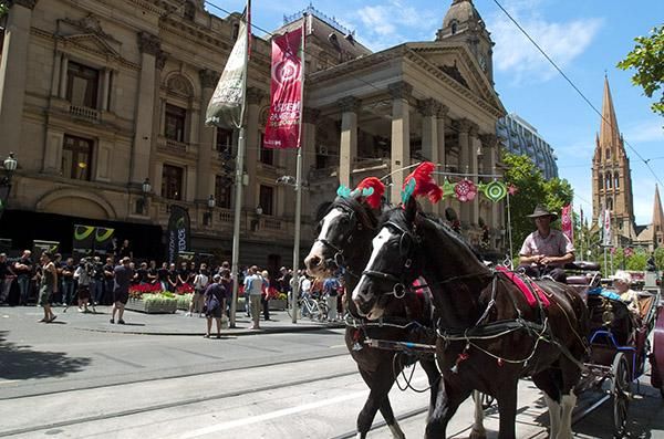 The GreenEdge 'meet &amp; greet' was held in Melbourne's cbd where tourists can hop on a horse carriage to travel around the streets.