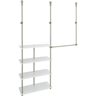 A white hanging organizer that attaches to closet rails for a complete storage system