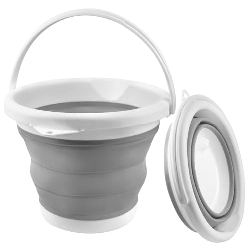 Collapsible Bucket 5l, Silicone Folding Bucket Portable Cleaning Buckets With Handle, Space-Saving Mop Buckets for Rv Home Outdoor Camping Beach Car Washing Laundry Wash Tub for Cleaning