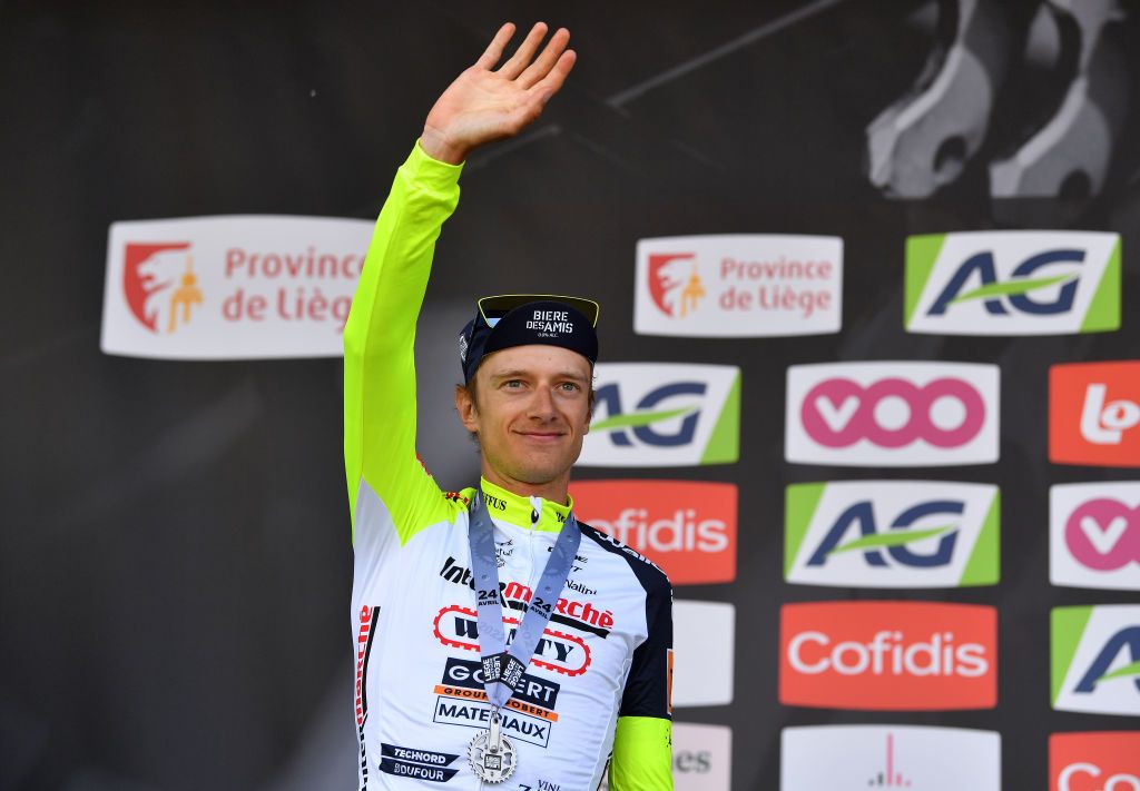 Quinten Hermans (Intermarché-Wanty Gobert) celebrates his second place finish at Liege-Bastogne-Liege