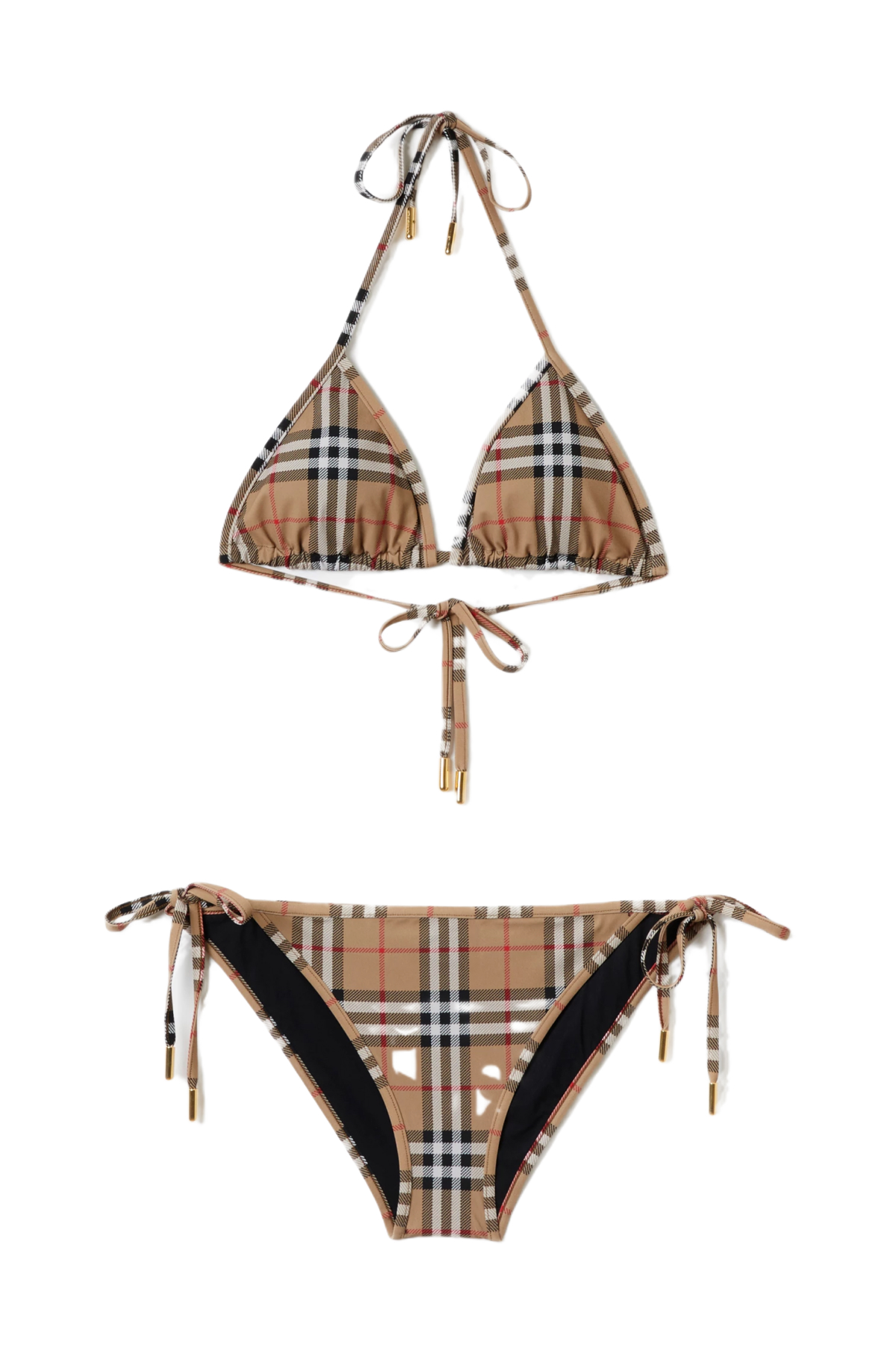 Check Triangle Bikini in Archive Beige Yellow - Women, Nylon | Burberry® Official