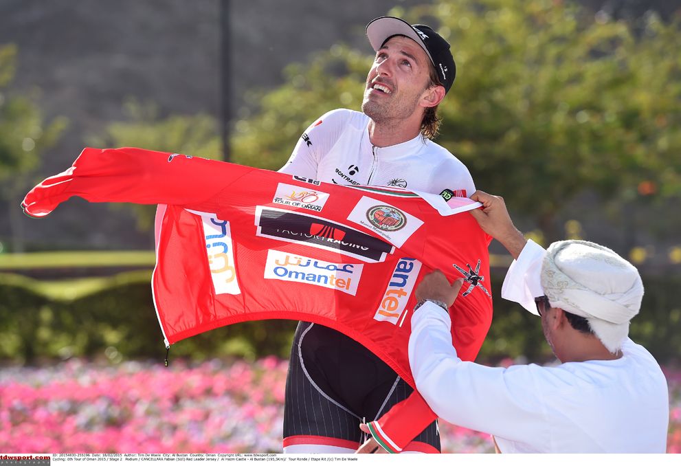 Fabian Cancellara (Trek) pulls on the red race leader's jersey