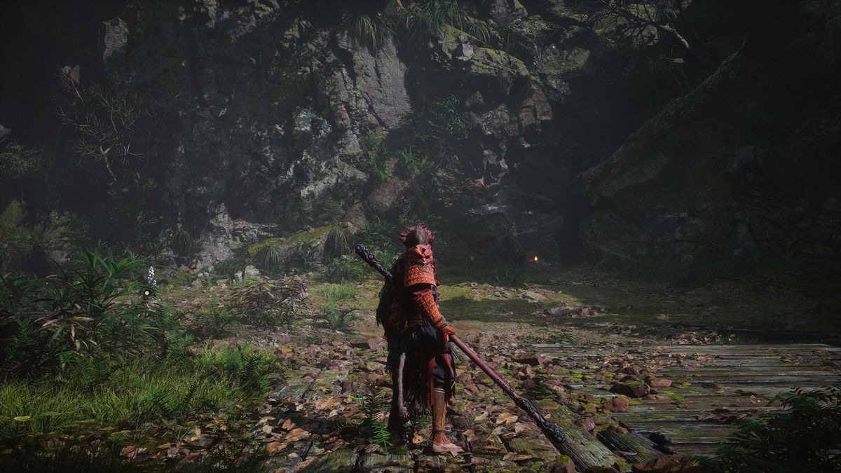 A screenshot from Black Myth: Wukong showing the use of Nvidia DLSS upscaling