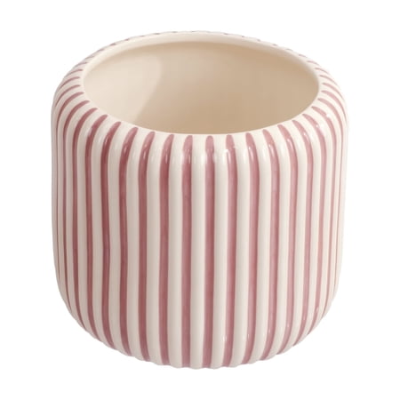Beautiful 8" Rose Pink Stripe Ceramic Planter by Drew Barrymore