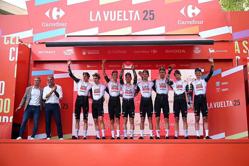 2025 Vuelta a Espa&amp;ntilde;a: UAE Team Emirates celebrate victory in the stage 5 team time trial